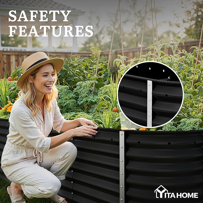 YITAHOME 2pcs 8x2x2ft Large Raised Garden Bed Kit, 24" Tall 9 in 1 Galvanized Metal Planter Box with Gloves and Safety Rubber, Outdoor Above Ground Planters for Plants Vegetables Flowers, Black