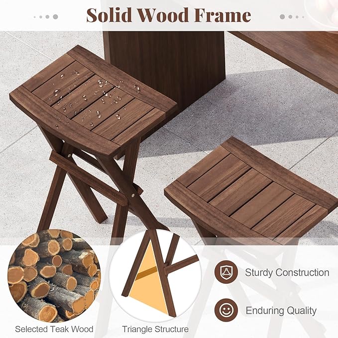 COSTWAY Folding Wooden Bar Stools Set of 4, 30-inch Height Backless Saddle Stools with Footrest, Foldable Chairs for Kitchen Island, Counter, Patio, Indoor & Outdoor, No Assembly Required, Teak