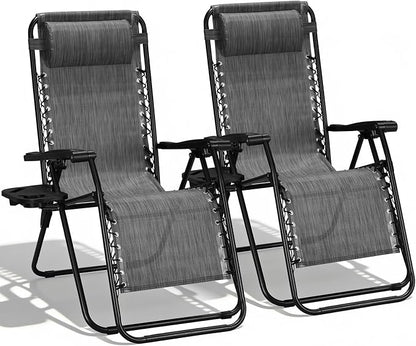 Alpen Outdoor Chaise Lounge Chairs Set of 2, Adjustable Zero Gravity Chair, Foldable Patio Chairs with Reclining Design & Breathable Mesh for Lawn Beach Camping, Grey