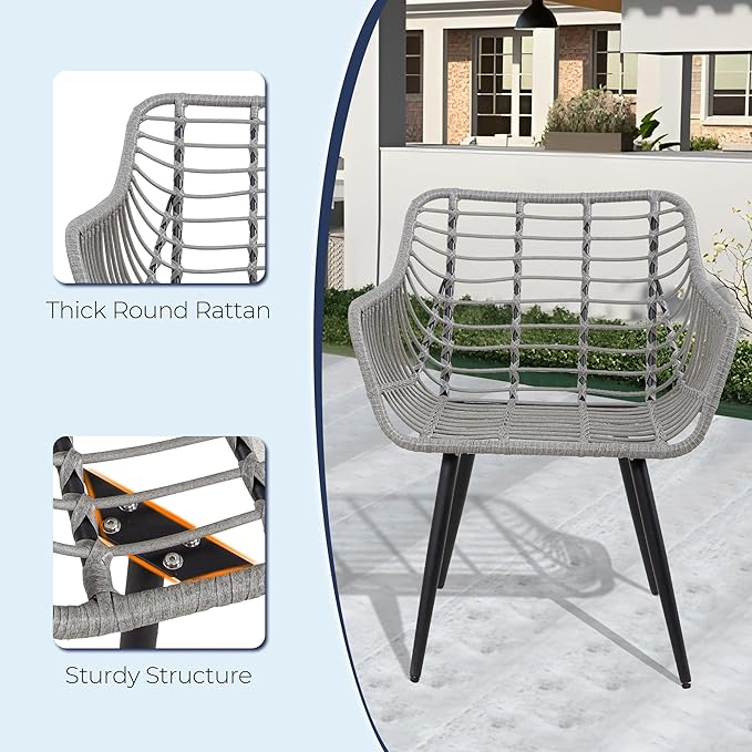 5 Piece Patio Furniture Set, Outdoor Wicker Small Conversation Bistro Set, All-Weather PE Rattan Chairs with Ottoman & Coffee Table, Ideal for Balcony Porch Deck Yard Poolside (Grey/Blue)