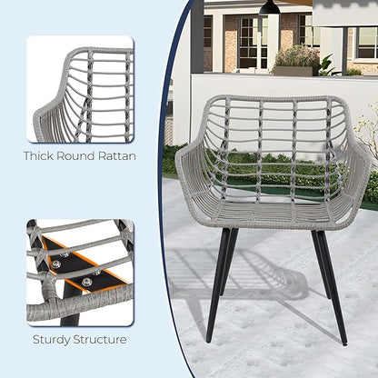 5 Piece Patio Furniture Set, Outdoor Wicker Small Conversation Bistro Set, All-Weather PE Rattan Chairs with Ottoman & Coffee Table, Ideal for Balcony Porch Deck Yard Poolside (Grey/Blue)