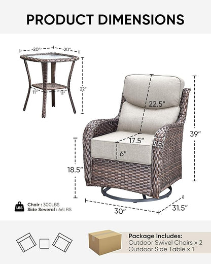 HUMMUH Wicker Patio Furniture Set 6inch Thick Cushion Deep Seat Outdoor Swivel Rocker Patio Chairs Set of 2 with Ottomans Conversation Set for Porch Garden Deck