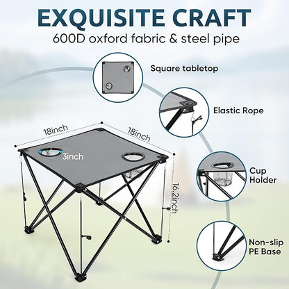 HaSteeL Folding Beach Chair Set of 3, Foldable Blue Camping Chairs & Grey Table for Outside, Low Beach Chair Portable for Adults Fishing, Picnic, Outdoor BBQ, Travel, Sports, Cup Holder & Storage Bag