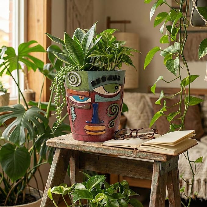 Colorful Face Planters Pots Head with Drainage Resin Large Decorative Plant Pots, Unique Planters for Indoor Plants and Outdoor Patio Flower Pot Funny Garden Succulents Pot