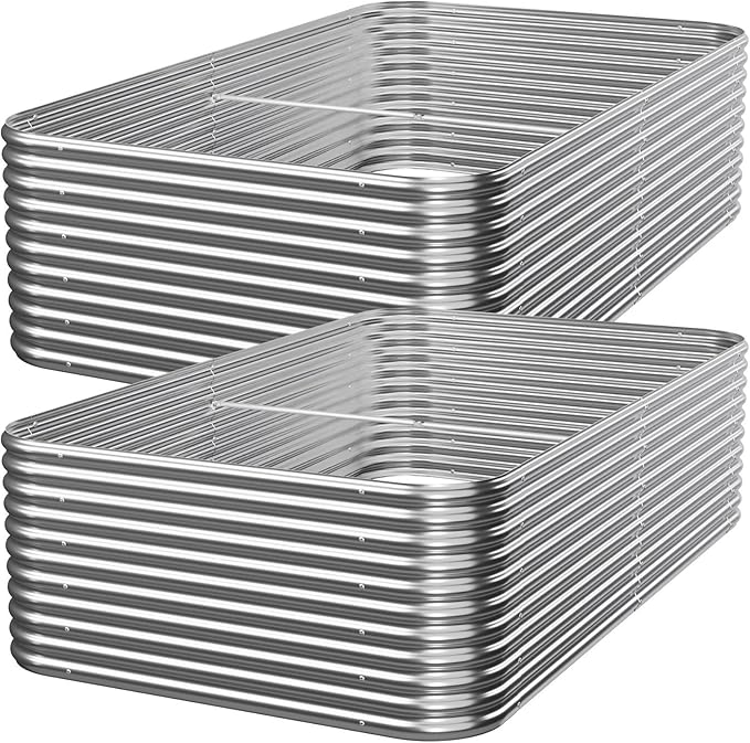 2 Pack Tall 8ft Galvanized Raised Garden Bed Outdoor, Metal Garden Bed for Vegetables, Above Ground Garden Box for Flower, Steel Raised Beds for Gardening - 8x3ft