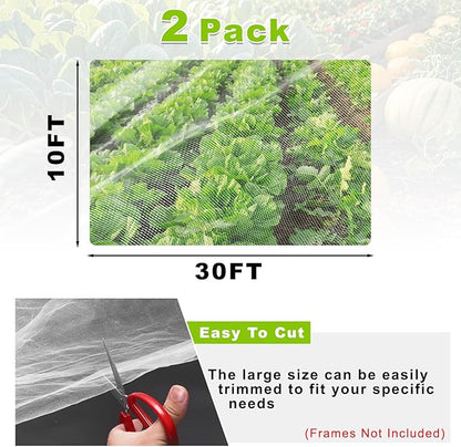 Remiawy Garden Netting, 2 Pack 10 x 33 FT Ultra Fine Garden Mesh Netting for Plants, Gardening Raised Bed Barrier Row Cover Protection Screen for Fruits Flowers Vegetables from Birds Animals Deer