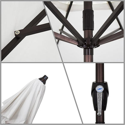 California Umbrella 9' Round Sunbrella Aluminum Outdoor Deck, Pool or Patio Umbrella, Crank Lift, Auto Tilt, Bronze Pole, Cabana Regatta