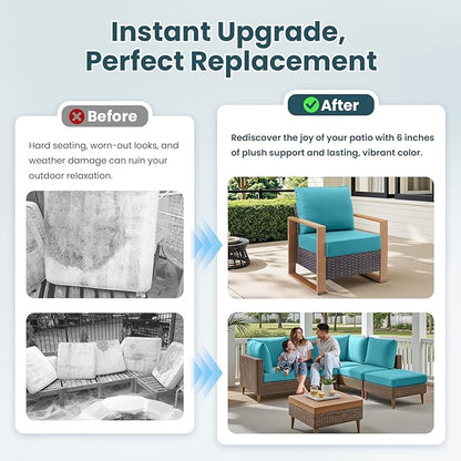 Outdoor Chair Cushions, 6 Inch Thick Patio Seat & Back Cushions Set with Removable Cover, Waterproof Patio Cushions for Outdoor Furniture, 24 x 24 Inch, Sky Blue 2-Set