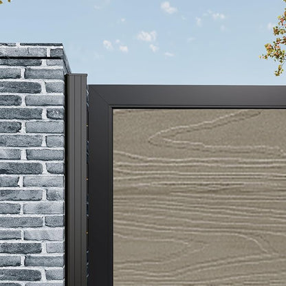 Wood Plastic Privacy Double Fence Gate 6ft(H) x 8ft(W), Metal Frame with Knob Kits, Durable Composite Outdoor Gate,Antique Wood