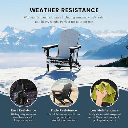 Westin Outdoors Laguna WO Outdoor Adirondack Folding Patio Chairs 8 PCS Set Retro Beach Aesthetic for Backyard, Lawn, Patio, Deck, Garden, Weather Resistant Polyethylene Plastic Lounger (Black)