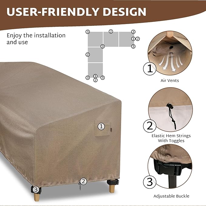 iBirdie Outdoor Patio Furniture Cover fit 87" x 112", 85" x 110", 84" x 108" L-Shaped Sectional Sofa, Waterproof Weatherproof Heavy Duty 600D Garden Cover for Outside L Shape Couch, Brown