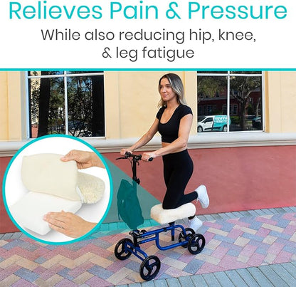 Vive Mobility Knee Walker Pad Cover - Plush Synthetic Faux Sheepskin Scooter Cushion - Accessory for Knee Roller - Leg Cart Improves Comfort During Injury (Off-White)