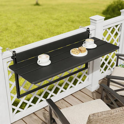 Sundale Outdoor 40" Large Folding Balcony Table for Railing, Patio HDPE Bar Adjustable Hanging Table for Baluster Garden Deck, Black