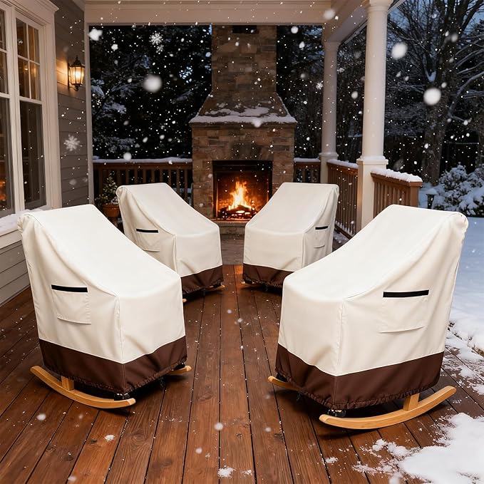 Rocking Chair Cover 4 Pack 600D Heavy Duty Waterproof - Patio Furniture Covers for Outdoor Rocking Chairs - All Weather Protection 27x34x45 Inches Beige