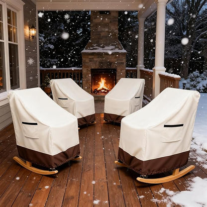 Rocking Chair Cover 4 Pack 600D Heavy Duty Waterproof - Patio Furniture Covers for Outdoor Rocking Chairs - All Weather Protection 27x34x45 Inches Beige