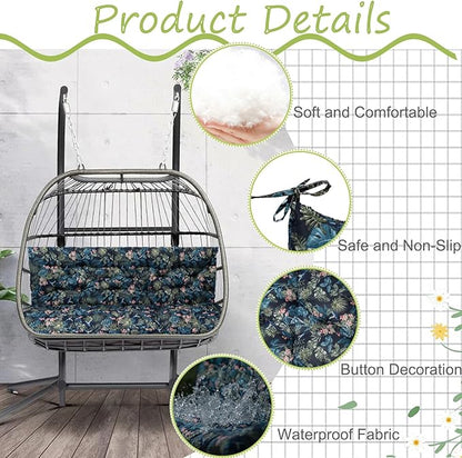 Swing Replacement Cushions with Backrest, 2 or 3 Seater Waterproof Non-Slip Overstuffed Swing Pad, Indoor/Outdoor Bench Cushion for Porch Chair Swing Garden Furniture (Hummingbird, 40 * 40 in)