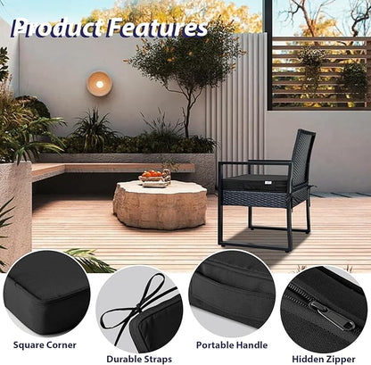 Outdoor Chair Cushions Set of 4,Waterproof Outdoor Seat Cushions for Patio Furniture,Patio Chair Cushion with Handle and Ties, Square Out Door Chair Pads,17" x 16" x 2", Black