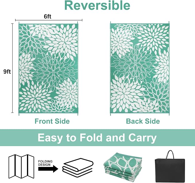 Anidaroel Outdoor Rugs 6x9ft for Patios Clearance Waterproof, Reversible Tropical Plastic Straw Camping Mat Outside Rug, Large Outdoor Area Rug for RV, Porch, Deck, Balcony, Picnic(6'x9')