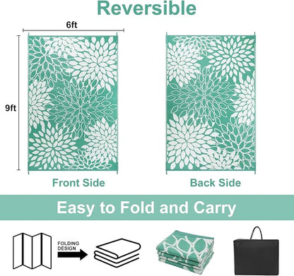 Anidaroel Outdoor Rugs 6x9ft for Patios Clearance Waterproof, Reversible Tropical Plastic Straw Camping Mat Outside Rug, Large Outdoor Area Rug for RV, Porch, Deck, Balcony, Picnic(6'x9')