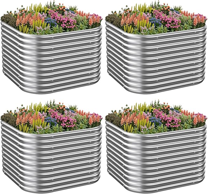 4 Pack Tall 2x2x1.5FT Corrugated Galvanized Steel Raised Garden Bed Outdoor, Metal Above Ground Garden Bed for Vegetables and Flowers, Raised Beds for Gardening