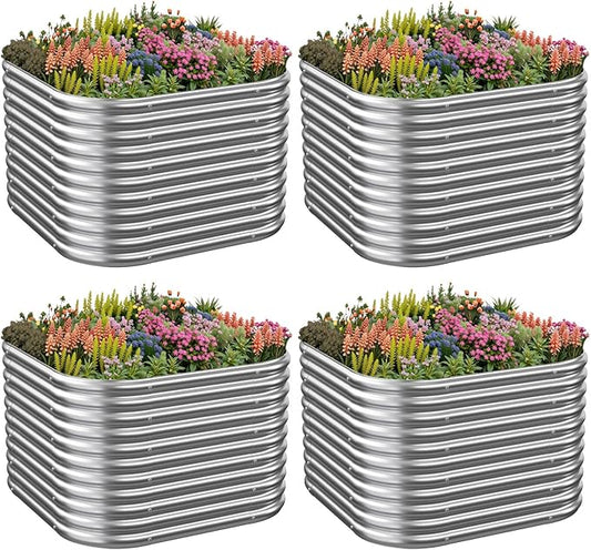 4 Pack Tall 2x2x1.5FT Corrugated Galvanized Steel Raised Garden Bed Outdoor, Metal Above Ground Garden Bed for Vegetables and Flowers, Raised Beds for Gardening