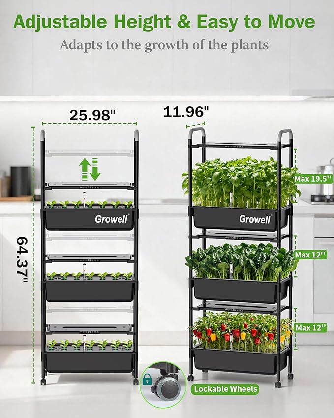 Large Hydroponics Growing System Kit, Vertical Indoor Herb Garden Kit with LED Grow Light & Independent Water Pump, 42L Movable Indoor Planter Perfect Gardening Gifts (3 Tier-81 Pods, Black)