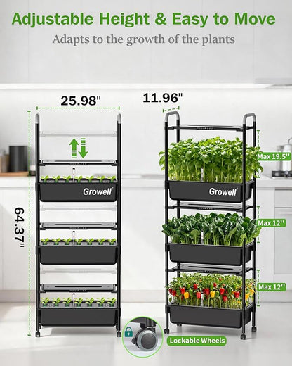 Large Hydroponics Growing System Kit, Vertical Indoor Herb Garden Kit with LED Grow Light & Independent Water Pump, 42L Movable Indoor Planter Perfect Gardening Gifts (3 Tier-81 Pods, Black)