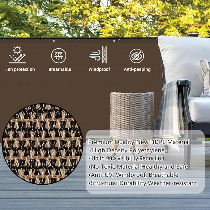 SUNLAX Custom Size 3.3'x30' Brown Fence Covering Privacy Screen Windscreen with Bindings & Grommets,Heavy Duty for Commercial and Residential, 90% Blockage, Cable Zip Ties Included