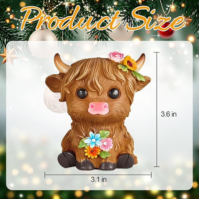 Highland Cow Statue Resin Birthday Gifts for Women,Mom,Beautifully Crafted Home Office Farmhouse Kitchen Decorations Garden Figurine