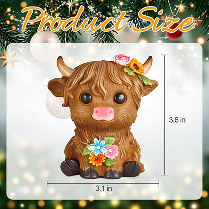 Highland Cow Statue Resin Birthday Gifts for Women,Mom,Beautifully Crafted Home Office Farmhouse Kitchen Decorations Garden Figurine