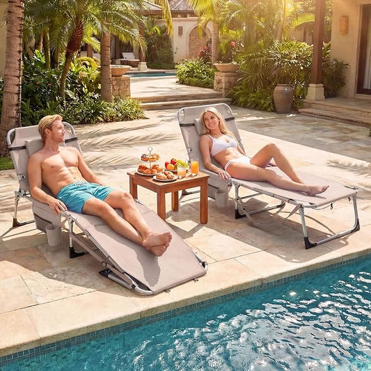 GYMAX Tanning Chair, 3 in 1 Sun Bathing Lounge Chairs with Face/Arm Holes & Side Pocket, Portable Lightweight Face Down Layout Tanning Chair for Outside, Beach, Backyard, Poolside (2, Sand)