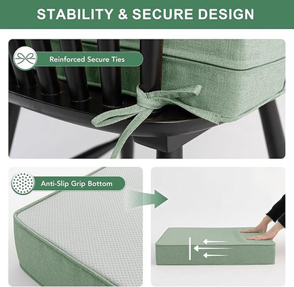 Summsun Outdoor Cushions for Patio Furniture, Faux Linen Water Resistant Backrest and Deep Seat Cushion Set with Removable Cover, Ties, Non-Slip Bottom, 22 x 22 Inch, Sage Green, Set of 2