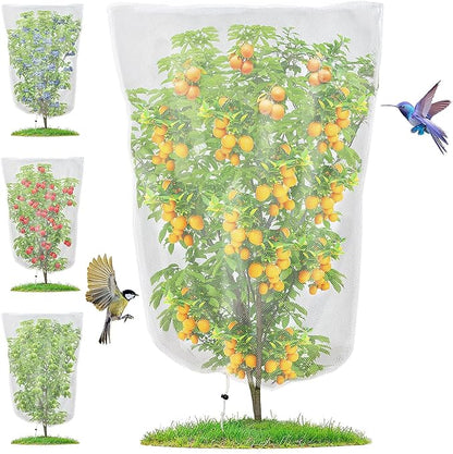 4 Pack Insect Bird Barrier Mesh - Blueberry Bush Netting Cover Insect Bird Netting Tomato Protective Cover with Drawstring Garden Mesh Netting for Vegetables, Fruits, Trees, 3.3Ft x 4.92Ft