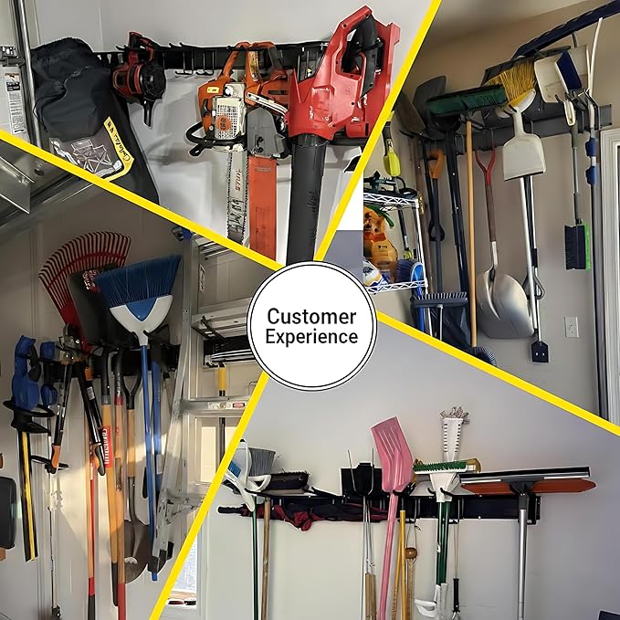 66" Garage Tool Organizer Wall Mount, 720lbs Tool Storage Organizer with Adjustable Sliding Hooks, Heavy Duty & Anti-Rust Garden Tools Storage Rack for Hanging Rake Broom/Mower/Snowboard