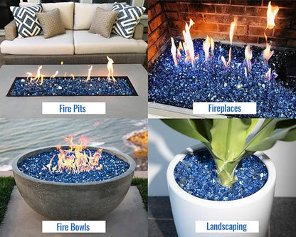 GASPRO 10 lbs Fire Glass for Propane Fire Pit, 1/2-Inch Reflective Fireplace Glass Rocks for Fire Pit Table, Pacific Blue