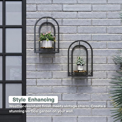 Wall Hanging Planters, Modern Iron Frame for Indoor/Outdoor Plants, Stylish Decor for Living Room, Garden, Patio 3 Pack Black（No Light）