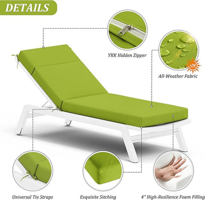 Chaise Lounge Cushion for Outdoor Furniture, Waterproof Fade and Tear Resistant Lounge Deck Chair Cushions for Patio Lawn Pool Resort Hotel