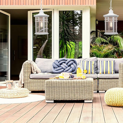 Darkaway Large Outdoor Pendant Lights for Porch, 15inch Outdoor Chandelier Hanging Porch Lights Ceiling Mount Aluminum with Seeded Glass for Front Porch Gazebo Patio (Large, White)