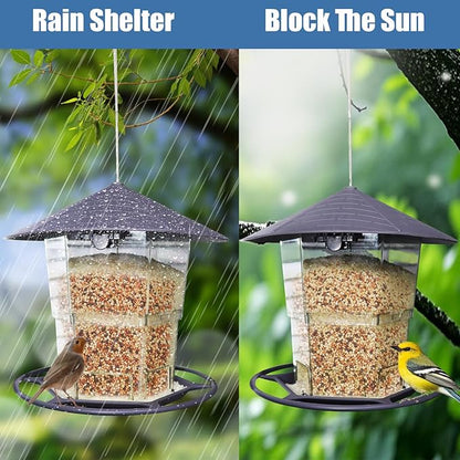 Bird Feeders for Outdoors 2 Pack, Adjustable Sturdy Wire and Roof, Plastic Bird Feeder for Garden, Backyard, Terrace