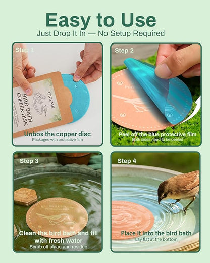 Bird Bath Purification Disk Pure Copper Outside Winter Solar Power Birdbath Water Backyard Winter Solar Power Hummingbird Cleaner Pedestal Fountain Bowl Metal Warmer Railing Accessories Gift