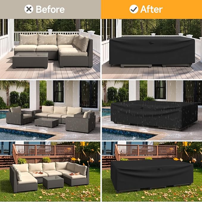 ONBRILL Patio Furniture Set Covers, 90 ×64 ×28 inch Outdoor Furniture Set Covers Waterproof, 600D Heavy Duty Oxford Patio Table Cover with Windproof Buckles for Patio Table and Chair Set, Black