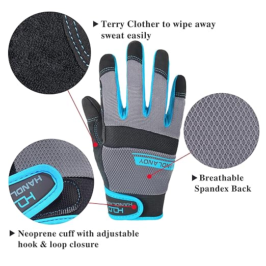 HANDLANDY Grip Work Gloves for Women Men, Safety Utility Yard Working Gloves, Flexible Touch Screen Mechanics Gloves (Grip-upgraded, Small (Pack of 1))