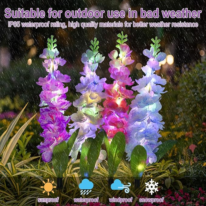 Solar Garden Lights, Solar Delphinium Flowers Lights 8 Pack 160 LEDs, Waterproof Outdoor Light Two Lighting Modes for Wedding Party Garden Yard Patio Lawn Decor and Gift for Mother