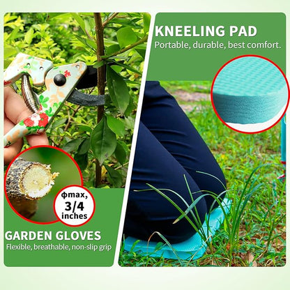 Garden Tools Set WANCHI 10 Piece Heavy Duty Floral Garden Tool Set Gardening Gifts for Women Men Birthday Rust-Proof Aluminum Garden Hand Tools Gardening Kit with Tote Bag Apron Glove