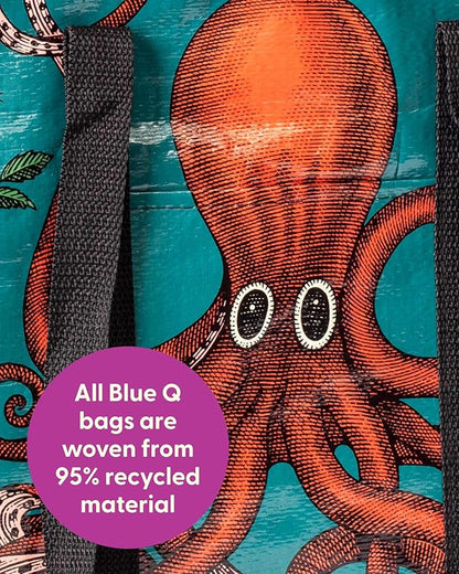Blue Q Reusable Shoulder Tote Bag – Carry Everywhere Bag with a Hefty Zipper, Durable, Fun Design, 95% Recycled Material