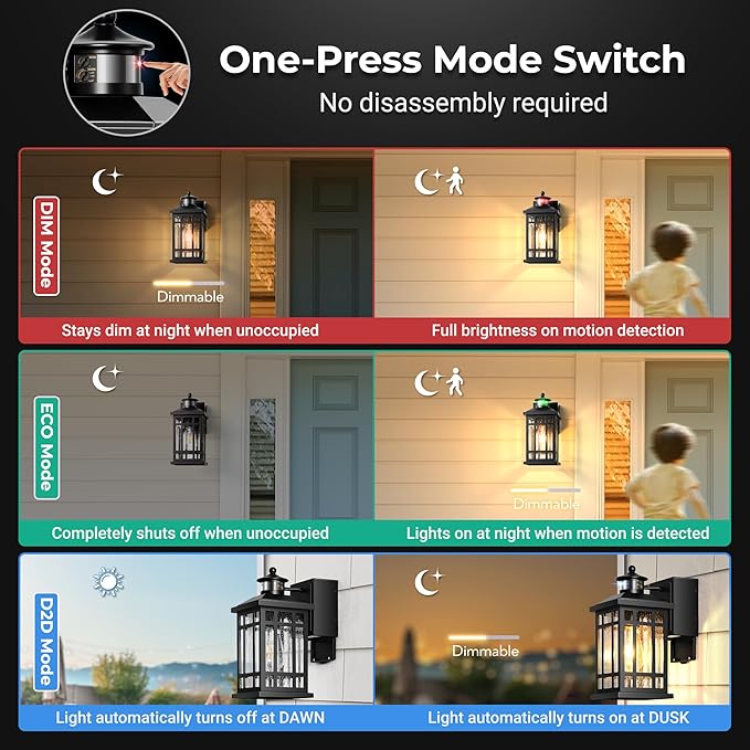 Motion Sensor Outdoor Lights with GFCI, Modern Black Dusk to Dawn Outdoor Lighting, Upgraded Motion Sensor Outside Lighting for House Patio Garage, Adjustable Sensitivity and Time, Hardwired