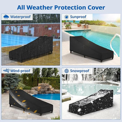 SunPatio Waterproof Outdoor Chaise Lounge Cover , 2 Pack Patio Lounge Chair Covers with Windproof Buckle Straps, UV & Rip & Fade Resistant, All Weather Protection, 80"L x 30"W x 26"H, Black