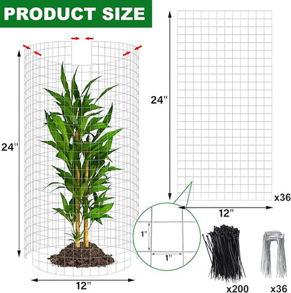 winemana 12 Set Garden Plant Protector Cage,36 Pcs 24x12 IN Metal Wire Protectors for Plants, Protection Cages with Stakes Nylon Ties Animals Barrier to Keep Rabbit Chicken Away from Flower Vegetables