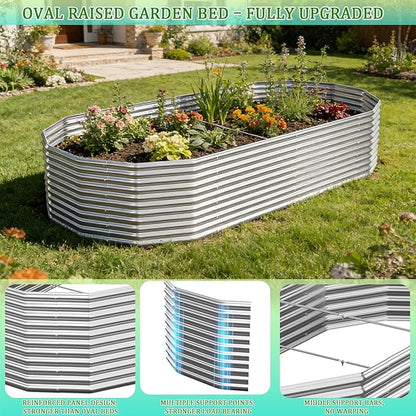 Raised Garden Bed Outdoor Upgrade Oval 2 Pack Tall 8x4FT, Galvanized Metal Garden Beds to Grow More in the Same Space, Raised Beds for Gardening Vegetables & Flowers Reinforced Design