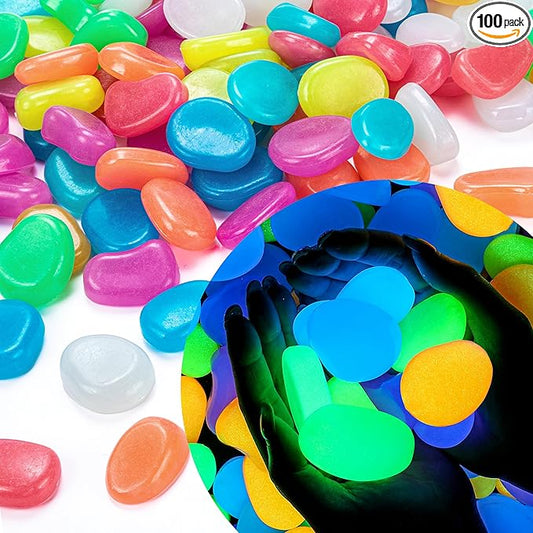 Landical 100 Pcs Large Glow in The Dark Rocks Pebbles Outdoor Fish Tank Rocks Aquarium Gravel Luminous Stones for Walkway Succulent Plant Halloween Decor (Multicolor,1.8 Inch)